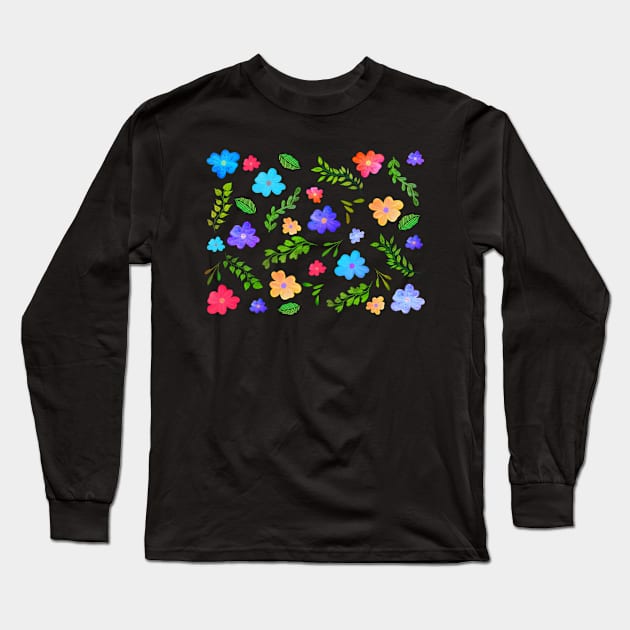 BOTANICAL FLOWERS AND LEAVES PATTERN Long Sleeve T-Shirt by FLOWER_OF_HEART